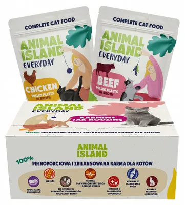 Productafbeelding van ANIMAL ISLAND, droogvoer voor katten, rund/kip, 80 porties van 85 gram