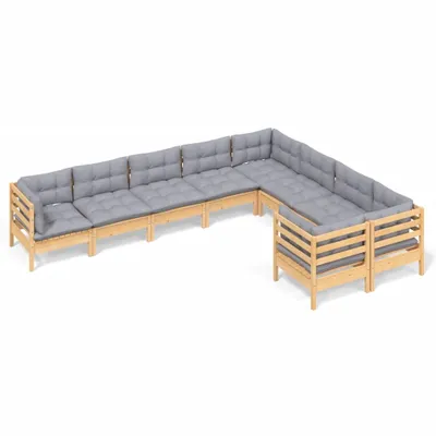 Produktbild von vidaXL 9-tlg. Garten-Lounge-Set mit Grauen Kissen Kiefernholz