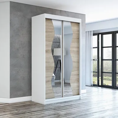 Produktbild von Schwebetürenschrank, 2-türig Schrank RIMA 120 cm (mit Spiegel) (Weiß / sonoma / sonoma)