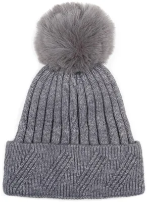 Produktbild von styleBREAKER Damen Strick Bommelmütze Einfarbig mit Rippen Muster und Fleece Futter, Winter Mütze, Strickmütze 04024198