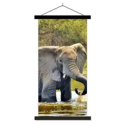 Produktbild von MuchoWow® Textilposter Elefant - Wasser - Tiere - Natur 90x180 cm mit schwarzem Rahmen - Dekoration Wohnzimmer