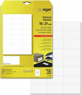 Produktbild von SIGEL LA138 Universal-Etiketten, 70 x 37 mm, weiß, 600 Etiketten