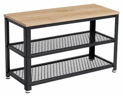 Produktbild von Schuhregal schmal L 73 cm x B 30 cm x H 45 cm, Schuhbank mit Sitzfläche, Nischenregal mit hellem Eichen Holz und Metall, Schuhschrank Industrial Möbel für den Flur