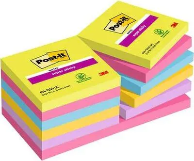 Immagine prodotto di Post-it® SuperSticky 654-12SS-UC Super Sticky Notes - 76 x 76 mm, assortiti, 12x 90 fogli