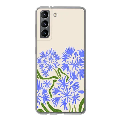 Produktbild von MuchoWow® Handyhülle Schutzhülle Hülle für Samsung Galaxy S21 Blume - Blau - Blatt - Einfach Silikon Softcase Handy Hülle - Softcase