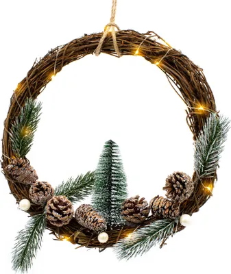 Produktbild von Natur Deko Ring beleuchtet mit 20 LED - Ø 30 cm - mit Deko zum hängen