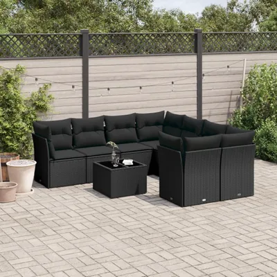 Produktbild von CLORIS 9-tlg. Garten-Sofagarnitur - mit Kissen - Schwarz Poly Rattan - Gartenmöbelgarnituren LL0000255264