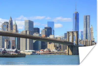 Produktbild von MuchoWow® Poster Brooklyn Bridge in Amerika unter einem blauen Himmel 180x120 cm - Fotoplakat