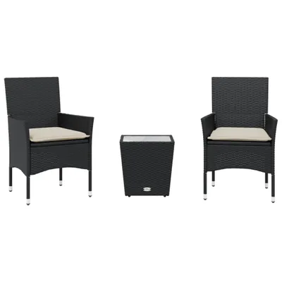 Immagine prodotto di vidaXL Set bistrot 3 pezzi con cuscini in rattan nero e vetro