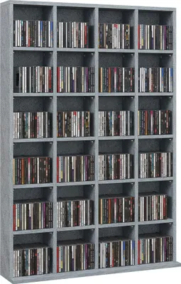 Image de HOMCOM Rangements pour CD et DVD, meuble de rangement multimédia avec 24 compartiments, capacité max. 456 CD/ 336 DVD, bibliothèque en bois avec étagères réglables, 89 x 20 x 130,5 cm, gris