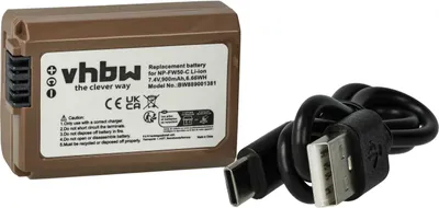 Produktbild von vhbw Akku kompatibel mit Sony Alpha A6400, A7S, A6300, A7r ILCE-7K, A7r ILCE-7R, A6000, A7R II Kamera (900 mAh, 7,4 V, Li-Ion), Infochip, USB-C Buchse