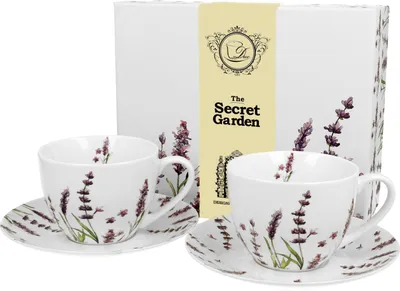 Produktbild von DUO FLORAL 2er-Set Tassen 280 ml CLASSIC LAVENDER mit Untertassen, New Bone China Porzellan