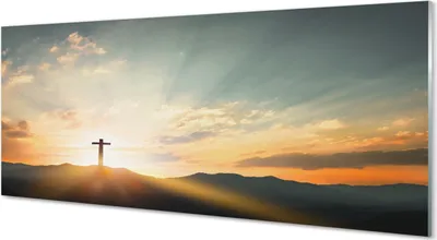 Produktbild von Glasbilder 125x50 Wandkunst Kreuz Sonne oben