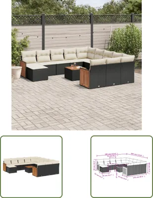 Produktbild von The Living Store 13-tlg. Garten-Sofagarnitur mit Kissen Schwarz Poly Rattan
