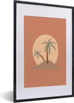 Produktbild von MuchoWow® Gerahmtes Poster Palme - Pastell - Rot - Sonne 40x60 cm - Poster mit Schwarzem Bilderrahmen Wandposter Rahmen Foto Bilder - Poster in Rahmen