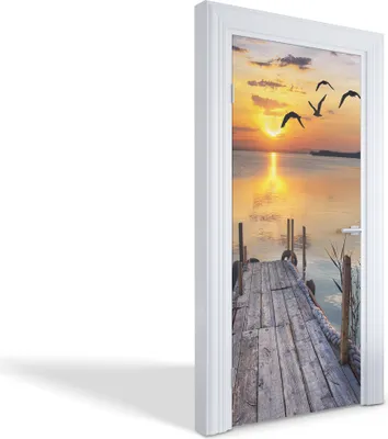 Produktbild von Türfolien Design Selbstklebende Wandsticker Türtapeten - Sonnenuntergang am See - 95 x 205 cm