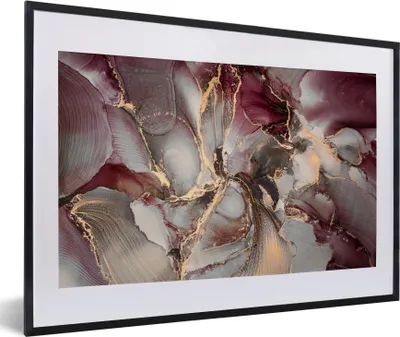 Produktbild von MuchoWow® Gerahmtes Poster Gold - Marmor - Lila 60x40 cm - Poster mit Schwarzem Bilderrahmen Wandposter Rahmen Foto Bilder - Schlafzimmer - Plakat in Rahmen - Drucken