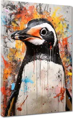 Produktbild von Pinguin Pop Art Leinwandbild Wandbild abstrakt Kunstdruck XL Wanddeko: 60x80x4cm
