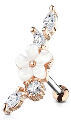 Produktbild von Helix Piercing „Perlmutt Blume mit Zirkonia“ Rose Gold/Klar