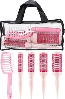 Produktbild von INF 5-teiliges rosa Haarstyling-Bürsten-Set: 3D-Luftkissen, hitzebeständige Rollen für Locken & glatte Styles