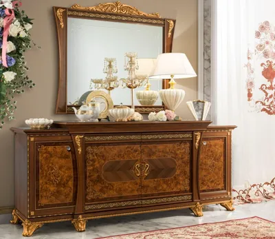 Produktbild von Kommoden Set Italienische Möbel 2tlg. Massivholz Kommode mit Spiegel Sideboard