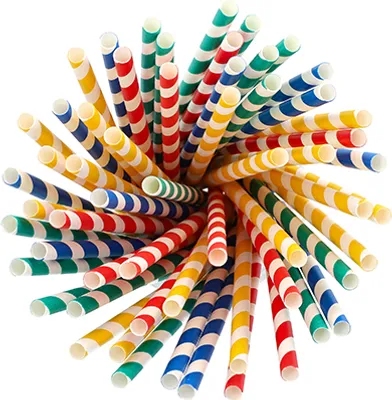 Produktbild von Papstar Shake-Halme, Papier "pure" Ø 8 mm · 21 cm farbig sortiert "Stripes" 10 x 100 Stück