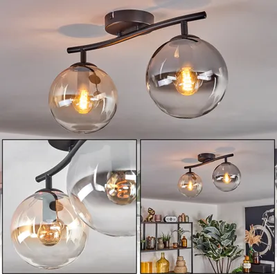 Produktbild von Fossobiubo Deckenlampe aus Metall/Glas, Schwarz/Rauchfarben/Klar/Bernsteinfarben