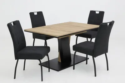 Produktbild von Hela Tische, 5tlg. ESSGRUPPE Ebro, Säulentisch Ausziehbar, Evoke Eiche, Esszimmerstuhl Anthrazit mit Griff,FEDERKORB,Flachrohr Gestell,140kg belastbar