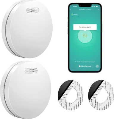 Produktbild von SAVS SM11W Rauchmelder WLAN 2er-Pack – 10 Jahre Batterie – Smart kompatibel mit Tuya App - Flaches Design – Feuermelder WiFi – Montage ohne Bohren