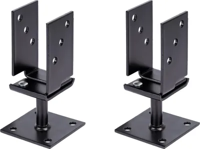 Produktbild von Alberts 2 x U-Pfostenträger, Breite 71 - 131 mm, Höhe 110 mm, verzinkt, schwarz kunststoffbeschichtet, zum Aufschrauben