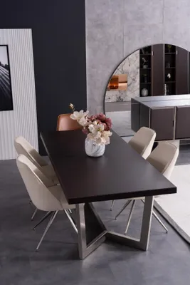 Produktbild von Esszimmer Set Esstisch Esszimmerstühle Stühle Tisch Leder Metall Küche