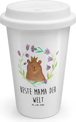 Produktbild von Mr. & Mrs. Panda Thermokaffeebecher Bär Königin - Weiß - Geschenk, Mehrwegbecher, Coffee To Go Becher, Mama, Thermobecher, Mutti, ToGo Kaffeebecher, Mom, Mutter, Teddy