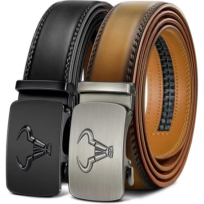 Immagine prodotto di Cintura da uomo, confezione da 2, con fibbia a scatto automatica, in pelle, larghezza 35 mm, regolabile, lunghezza 105 cm, colore nero/marrone
