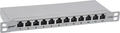 Produktbild von InLine 10" Patchfeld Cat.6A 0,5HE 12-fach, lichtgrau, RAL7035, mit Staubschutz, RJ45, Cat6a, Grau, Rackeinbau, 0.5U, 23 mm