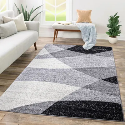 Produktbild von Teppich Wohnzimmer Kurzflor Abstraktes Muster Geometrisches Design Wellen Motiv Grösse 120x170 cm