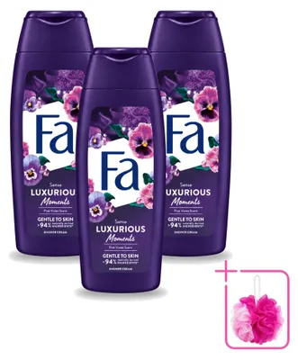 Immagine prodotto di 3 confezioni di crema doccia "Fa Luxurious Moments" - Fragranza Rosa e Violetta - 250 ml - Confezione risparmio - 3 pezzi