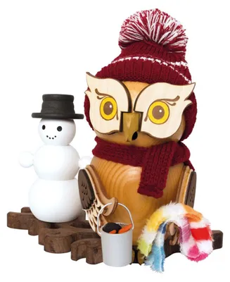 Produktbild von Drechslerei Kuhnert Räucherfiguren - Eule mit Schneemann - aus Holz - ca. 15 cm - für Räucherkerzen - schicke Dekoration für jedes Zimmer