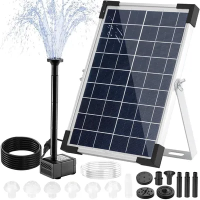 Produktbild von Solar Springbrunnen Gartenbrunnen Teichpumpe - Solarbetrieben - 5 W - Kabel 3,25 m - 9 Düsen