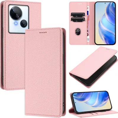 Produktbild von Litchi Leder Handyhülle für Tecno Spark 10 5G Wallet Kartenfächer Standfunktion Hülle Pink