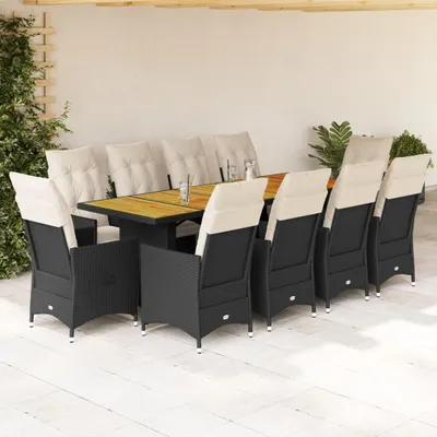 Produktbild von Möbel 11-tlg. Garten-Bistro-Set mit Kissen Schwarz Poly Rattan - Gartenmöbelgarnituren 3277256