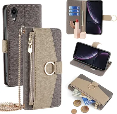 Produktbild von Für iPhone XR Crossbody Litchi Texture Leather Phone Case (Grey)