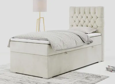 Produktbild von Einzelbett - Boxspringbett 90x200 mit Bettkasten und Matratzentopper - PERA 90 - rechts - Beige - H3