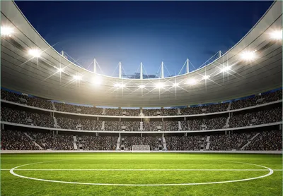 Produktbild von Wallario Fototapete Vliestapete, seidenmatte Oberfläche, einfache Verarbeitung, Größe 200 x 140 cm, Motiv Fußballstadion Mittellinie