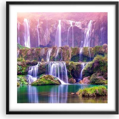 Produktbild von Gerahmtes Poster - Schwarzer Rahmen - Wasserfall Natur - 50x50 cm - Wand Bild - Wanddeko - Wandbilder - Kunstposter - Wandposter - Bilderrahmen - Bilder - Kunstdruck - Wandbild - P2BAC50x50-3893