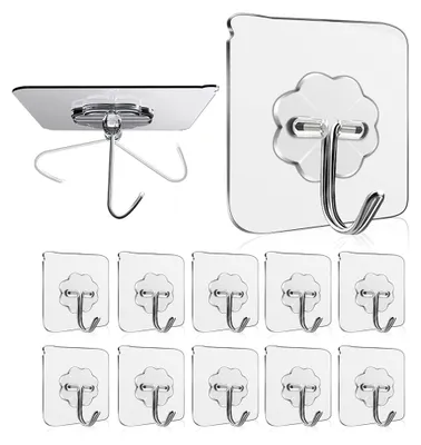 Produktbild von Selbstklebende Haken für Handtücher, 15 kg (max), transparente Klebehaken, wasserdicht, für Küche und Bad (10 Stück)