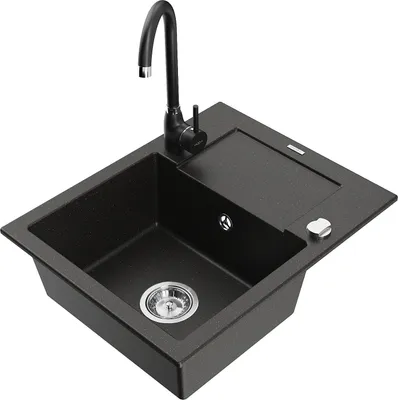 Produktbild von Mexen Enzo 1 Becken-Granitspüle mit Abtropffläche und Mischbatterie Telma, Schwarz/Gold - 6506-75-670200-70