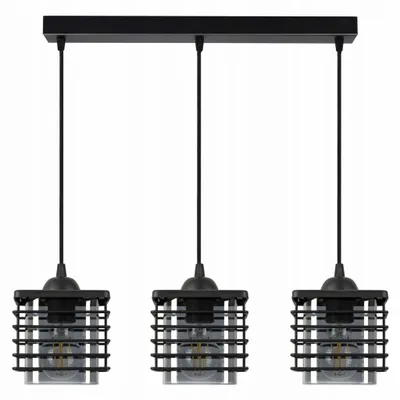 Produktbild von Luxolar Led Pendelleuchte 3 flammig Drahtabdeckung und Glasschirm E27 60W - Deckenlampe wohnzimmer, Schwarz Metal