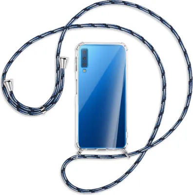 Produktbild von Handykette Backcover-Schutzhülle mit Band (Metall silberfarben) für Samsung Galaxy A7 2018 - Blautöne