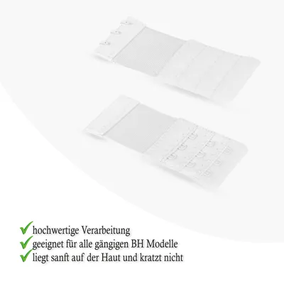 Produktbild von BH Verlängerung ( 3er Pack ), flexible Erweiterung für BH's - Elastischer Bra Extender 3 Haken, Ösen - 9,5cm x 4,0cm ( Weiß ) - BH-Verlängerer