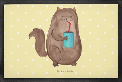 Produktbild von Mr. & Mrs. Panda Fussmatte Katze Dose 50 x 75 cm - Gelb Pastell - Geschenk, trinken, Cats, Bodenvorleger, Eingangsmatte, Cat, Katzen, fußmatte, Schmutzmatte, Miau